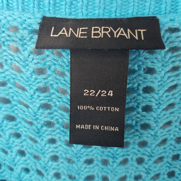 Lane Bryant Sweater Teal Open Knit V Neck 3/4 Sleeve Top Size 22/24 - Picture 6 of 11
